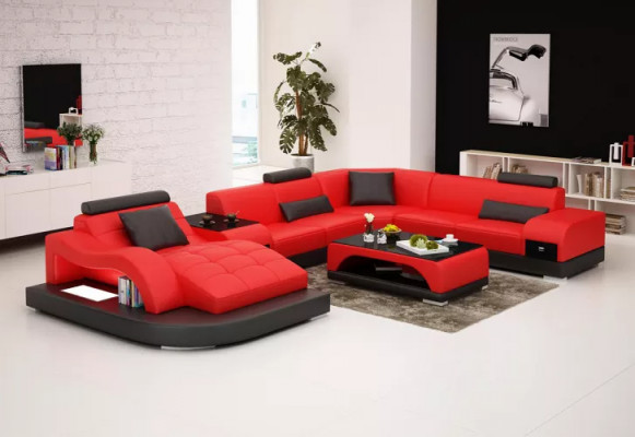 Ecksofa UForm Sessel Couchtisch Modernes Sofa Ledersofa Ecksofa Polster 2tlg Set