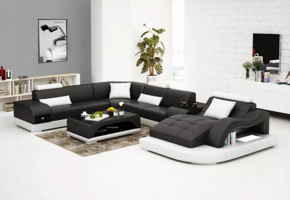 Ecksofa UForm Sessel Couchtisch Modernes Sofa Ledersofa Ecksofa Polster 2tlg Set
