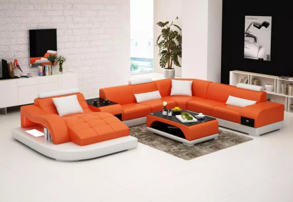 Ecksofa UForm Sessel Couchtisch Modernes Sofa Ledersofa Ecksofa Polster 2tlg Set