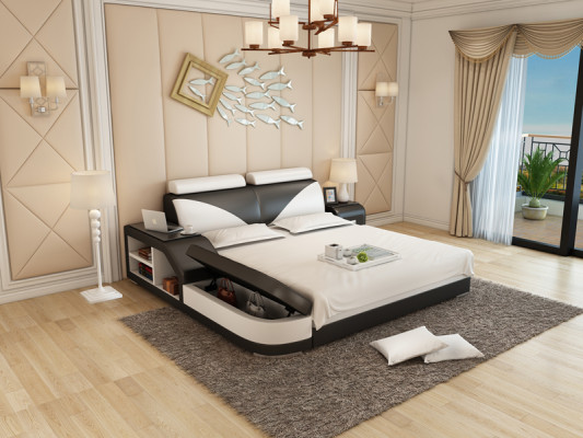 Wasserbett Hotel Doppelbett Betten Komplett Lederbett, Bett gepolstert Wasser + USB