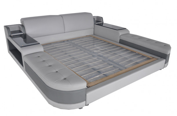 Design de Luxe Bett + USB Polsterung Hotel Moderne Betten Leder 140/160/180/200