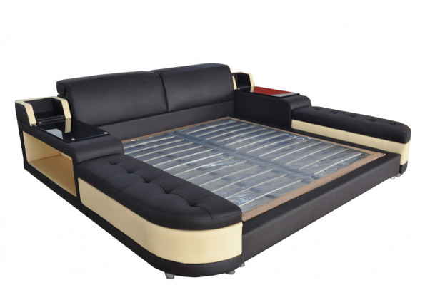 Design de Luxe Bett + USB Polsterung Hotel Moderne Betten Leder 140/160/180/200