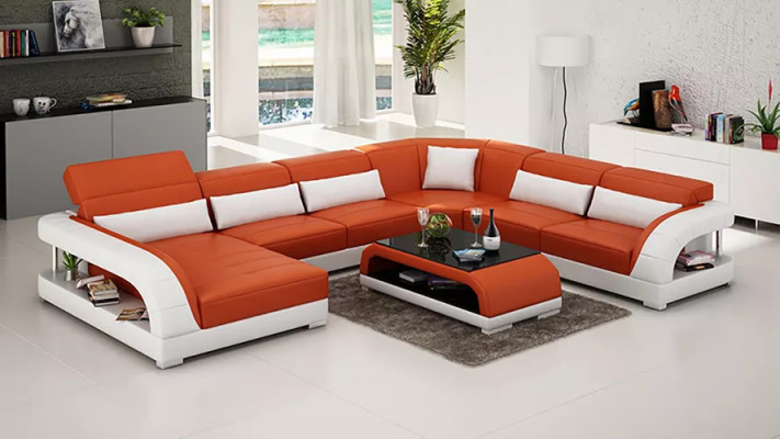 Ecksofa UForm Modernes Sofa Ledersofa Couchen Polster Designer Sofas Tisch 2tlg