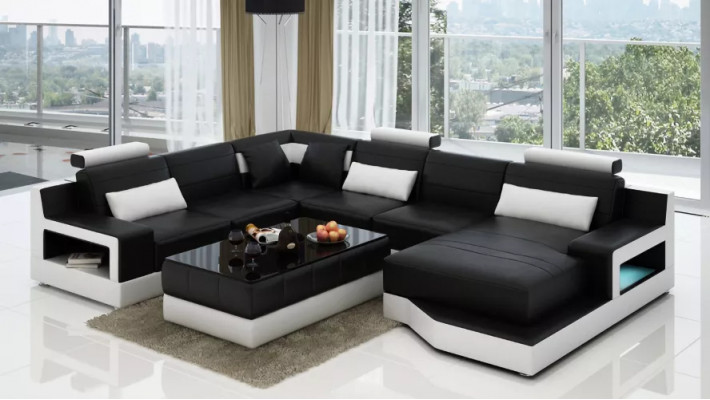 Ledersofa Ecksofa UForm Wohnlandschaft Designer Sofa Modernes Sofas Couchtisch