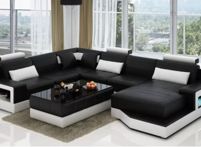 Ledersofa Ecksofa UForm Wohnlandschaft Designer Sofa Modernes Sofas Couchtisch