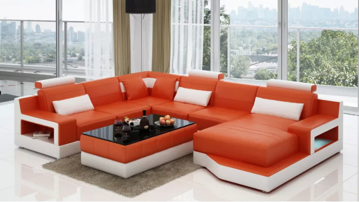 Ledersofa Ecksofa UForm Wohnlandschaft Designer Sofa Modernes Sofas Couchtisch