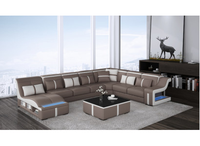 Ledersofa Wohnlandschaft Ecksofa Garnitur Design Modern Sofa U-Form mit USB Neu