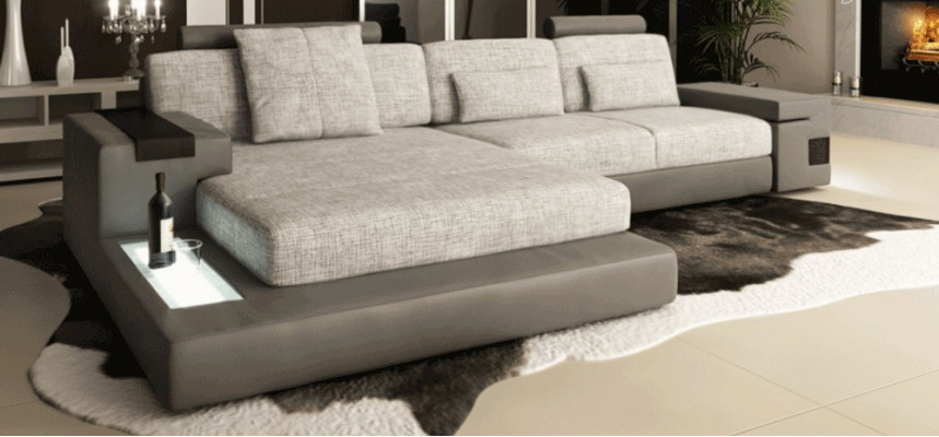 Design Sofa Couch Ecke Polstermöbel Wohnzimmer LForm Modern Elegant Textil Stoff