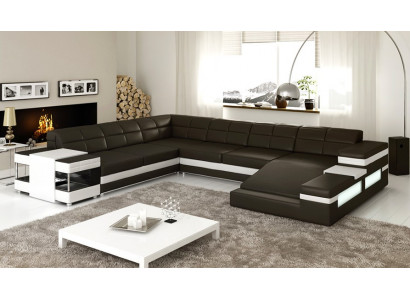 Ledersofa LED USB Sofa Couch Polster Ecke Wohnlandschaft Ecksofa Design Leder