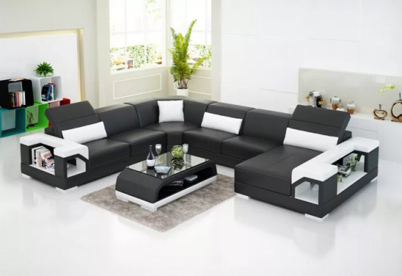 Ecksofa Wohnlandschaft Eckcouch Eckgarnitur Polster Sofa UForm Ledersofa Couch