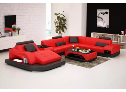 Ecksofa UForm Sessel Couchtisch Modernes Sofa Ledersofa Ecksofa Polster 2tlg Set