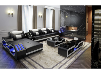 Edle Luxus Couch Ecksofa Wohnlandschaft Multifunktions Couchen Sofa USB Licht