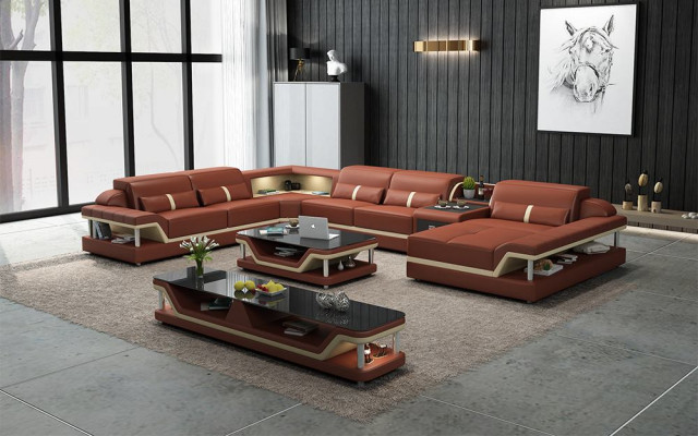 Perfekte Harmonie Großes Leder-Ecksofa U-Form für ein stilvolles Wohnzimmer