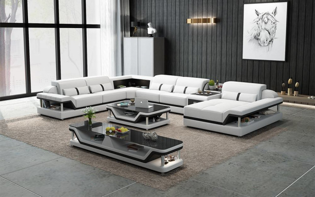 Perfekte Harmonie Großes Leder-Ecksofa U-Form für ein stilvolles Wohnzimmer