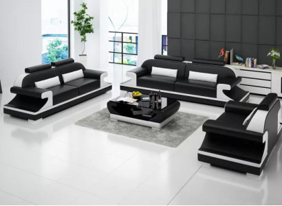 Moderne Sofagarnitur 221 Sitzer Couchtisch Ledersofa Sofa Couch Wohnlandschaft