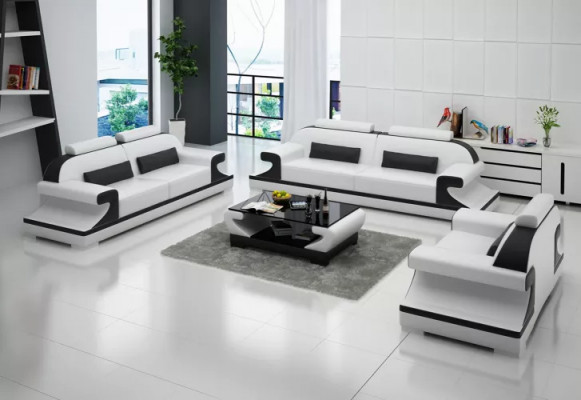 Moderne Sofagarnitur 221 Sitzer Couchtisch Ledersofa Sofa Couch Wohnlandschaft