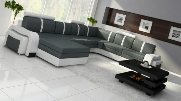 Ecksofa Eckcouch NEU Wohnlandschaft Sofa Polster Ledersofa mit USB Ledergarnitur