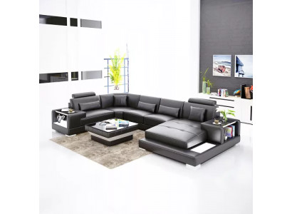 Ecksofa Wohnlandschaft Eckcouch Couchtisch Sofa U-Form Ledersofa Couch 2tlg. Neu