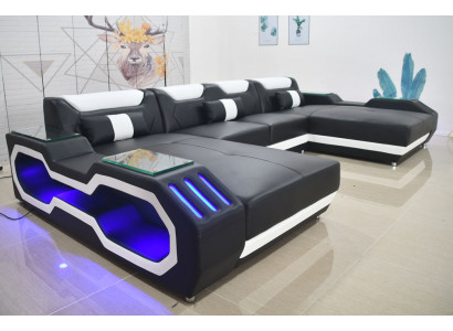 Modernes Sofa Weiches Ecksofa Wohnbereich Design Lederecksofa U-förmiges Sofa