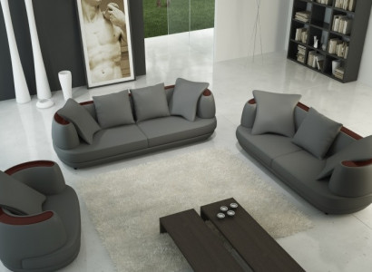 Sofagarnitur Royal Luxus Designer Couch Polster 3+2+1 Leder Sofa Sitz Royal Grau