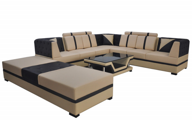 Leder Eck Sofa Couch Polster Sitz Wohn Landschaft Design Möbel Garnitur + USB