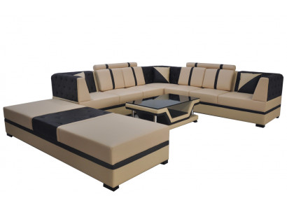 Leder Eck Sofa Couch Polster Sitz Wohn Landschaft Design Möbel Garnitur + USB