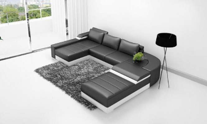 Ecksofa Eck Sofa mit USB Polster Leder Garnitur Wohnlandschaft Liege Bellenberg