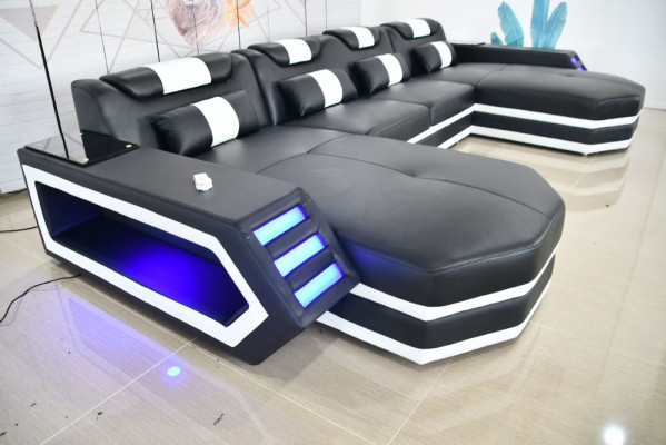 Ledersofa Sofa Modernes Polster Leder Wohnlandschaft Design Ecksofa Couch Stoff