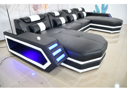 Ledersofa Sofa Modernes Polster Leder Wohnlandschaft Design Ecksofa Couch Stoff