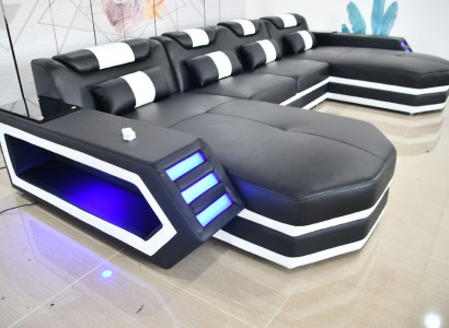 Ledersofa Sofa Modernes Polster Leder Wohnlandschaft Design Ecksofa Couch Stoff