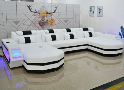 Ledersofa Sofa Modernes Polster Leder Wohnlandschaft Design Ecksofa Couch Weiß