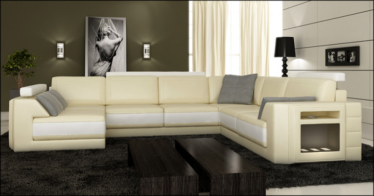 Designersofa Ecksofa Couch Ledersofa Polster Sitz Eck Garnitur +Licht PHM3027