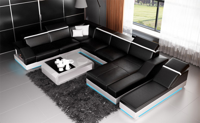 Ledersofa Sofa Couch Wohnlandschaft Ecksofa Garnitur Design Modern Sofa K5011