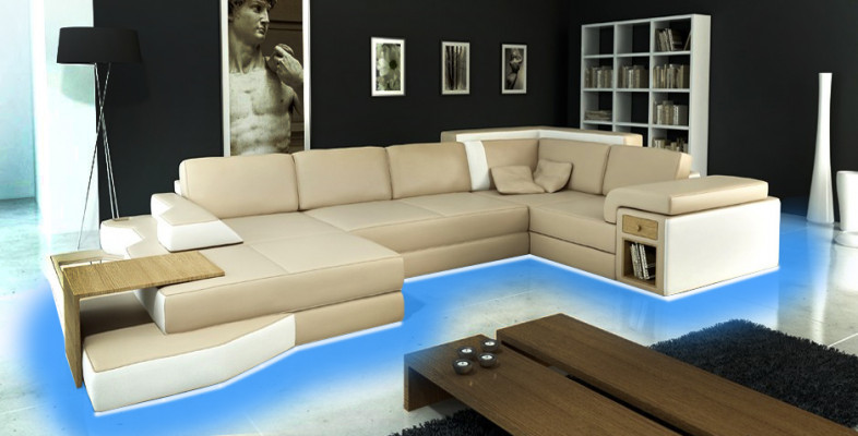 XXL Design Big Sofa mit USB Ecksofa Couch Wohlandschaft U Form Leder Textil Ecke