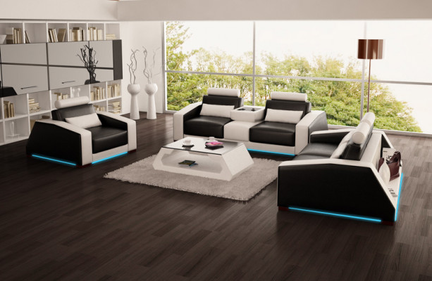 Ledersofa Couch Sofagarnitur Neu 3+2+1 Sitzer Garnitur Design Modern Sofa +USB