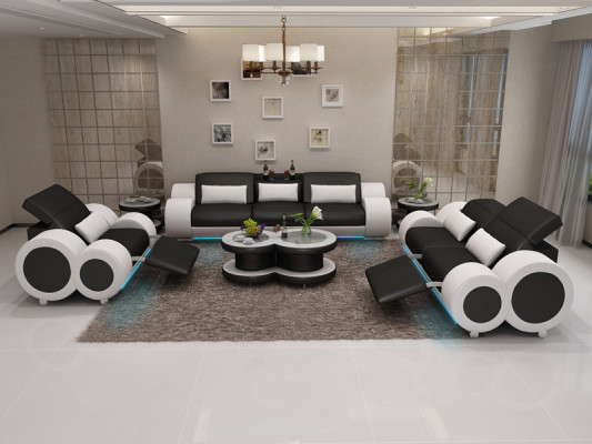 Ledersofa Couch Sofagarnitur 3+2+1 Garnitur Design Modern Sofa + USB Sitzer Neu