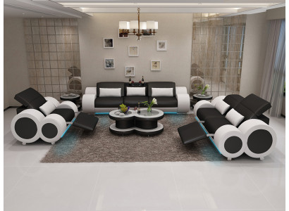 Ledersofa Couch Sofagarnitur 3+2+1 Garnitur Design Modern Sofa + USB Sitzer Neu