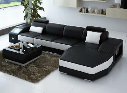 Wohnlandschaft Polster Ecke Eck Sofa mit USB Garnitur Landschaft Leder Neu 2724B