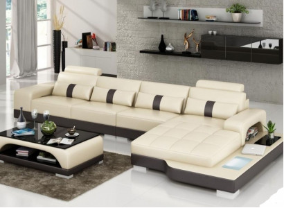 Ledersofa Couch Wohnlandschaft Ecksofa Eck Garnitur Design Modern Sofa mit USB Neu EU
