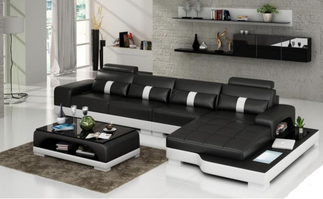 Ledersofa Couch Wohnlandschaft Ecksofa Eck Garnitur Design Modern Sofa mit USB Neu EU