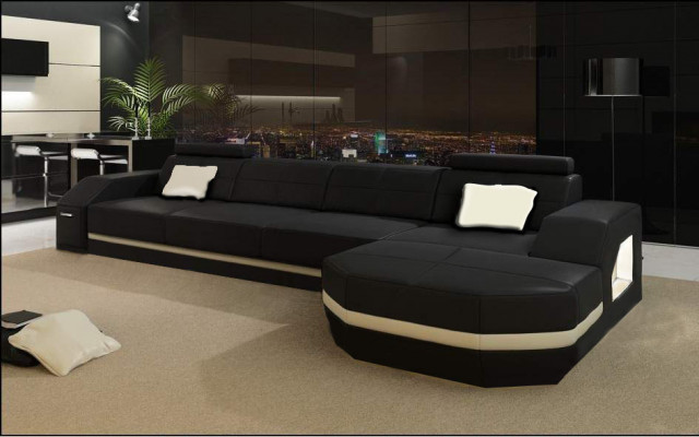 Ledersofa mit USB Wohnlandschaft Ecksofa Eck Garnitur Design Modern Sofa C4011C