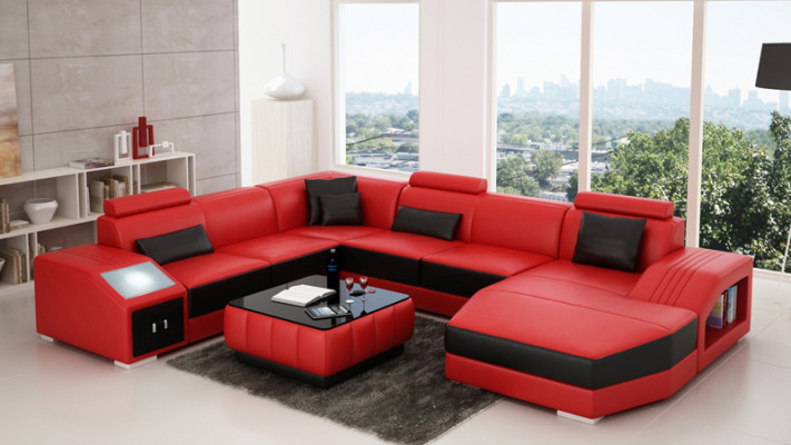 Ledersofa Couch U-Form Wohnlandschaft Ecksofa Garnitur Design Modern Sofa