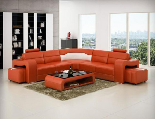 Ledersofa mit USB Ecksofa Eckcouch Designer Wohnlandschaft L Form Sofa PISA