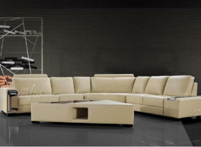 Ledersofa Ecksofa Sofa mit USB,Design Sitz Polster Garnitur Wohnlandschaft 2348