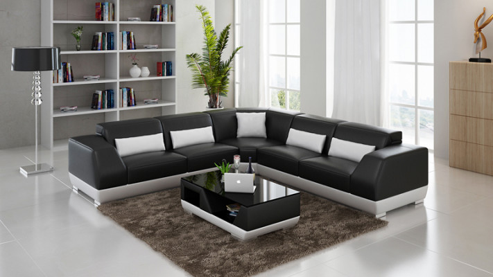 Ledersofa mit USB Wohnlandschaft Ecksofa Eck Garnitur Design Modern Sofa G8024B