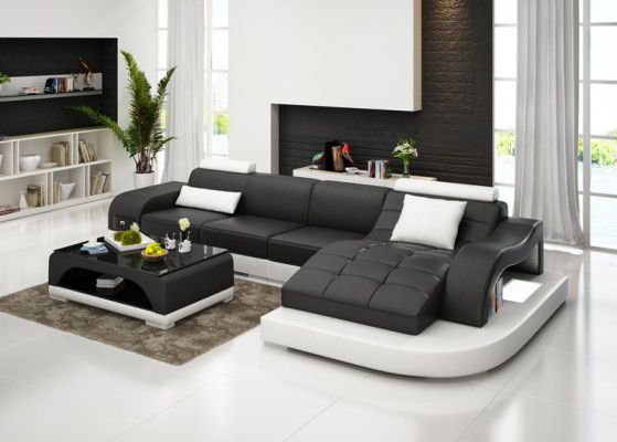 Leder Eck Sofa mit USB Wohnlandschaft Luxus Garnitur Ecke Sofas Couchen Polster