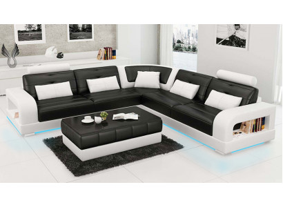 Ledersofa USB Wohnlandschaft Ecksofa Ecke Garnitur Design Sofa Couch L6008B Neu