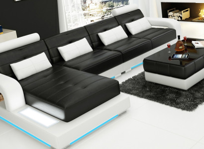 Ledersofa mit USB,Wohnlandschaft Ecksofa Eck Garnitur Design Modern Sofa L6008C