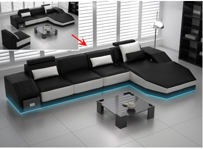 Ledersofa mit USB,Wohnlandschaft Ecksofa Eck Garnitur Design Modern Sofa L6003C