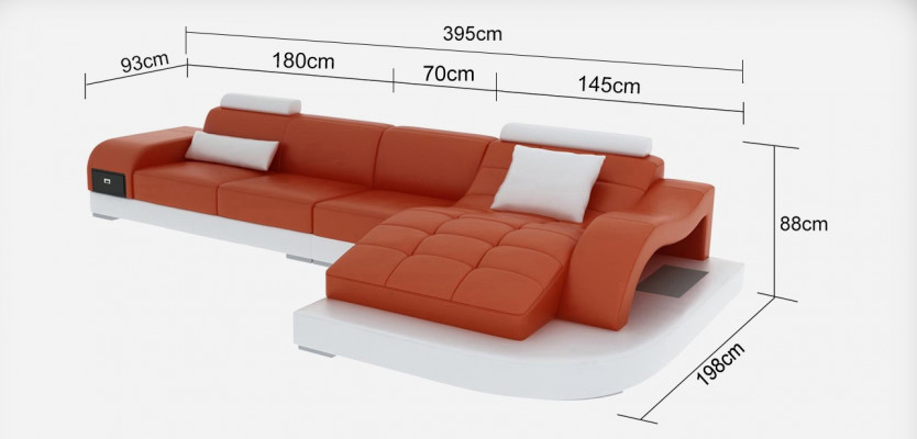 Ledersofa mit USB Wohnlandschaft Ecksofa Eck Garnitur Design Modern Sofa G8009D